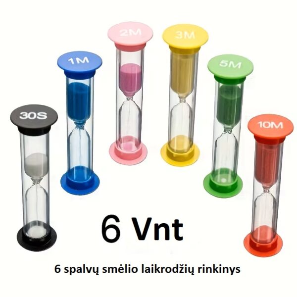 6 spalvų smėlio laikrodžių rinkinys – kai laiką matuoti tampa ŽAIDIMU