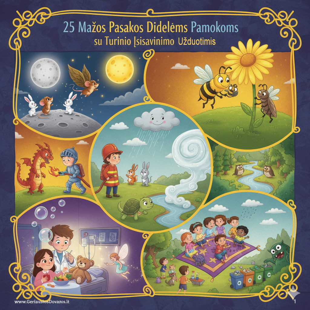 25 Mažos Pasakos Didelėms Pamokoms su Turinio Įsisavinimo Užduotimis