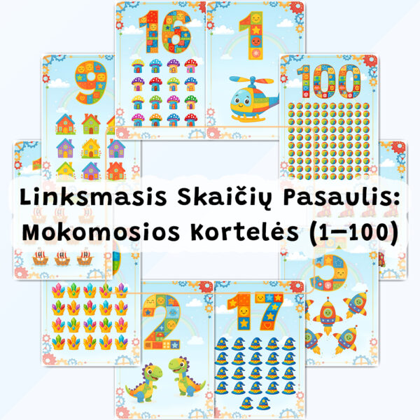 Linksmasis Skaičių Pasaulis: Mokomosios Kortelės (1-100)