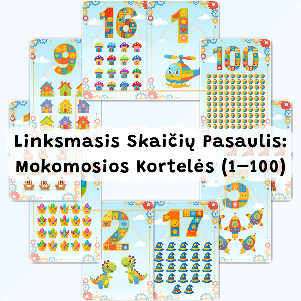 Linksmasis Skaičių Pasaulis: Mokomosios Kortelės (1-100)