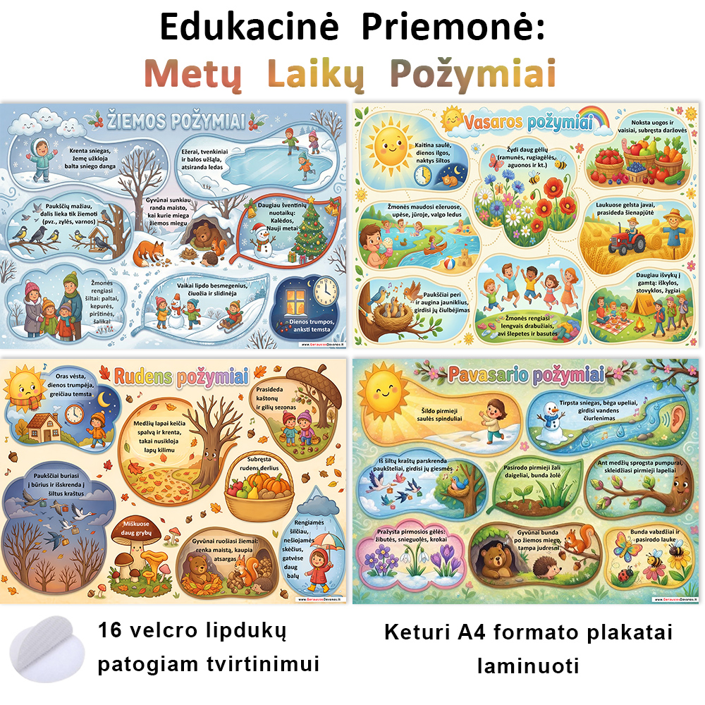 Edukacinių Laminuotų Kortelių Rinkinys „Metų Laikų Pažinimas“