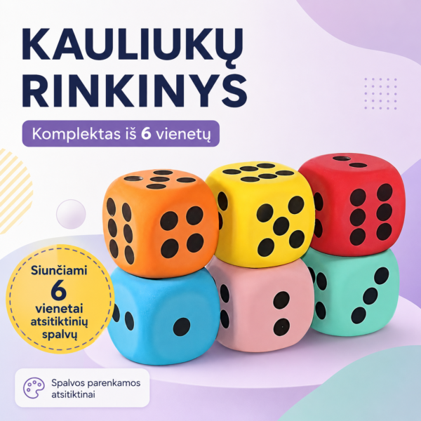 Dideli, Linksmi spalvoti kauliukai vaikams (6 vnt)