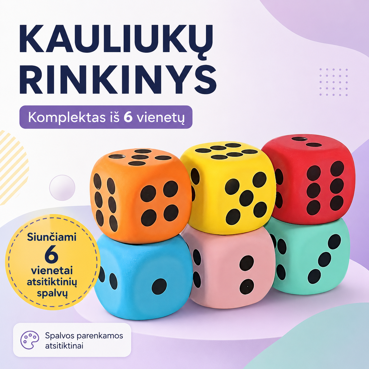 Dideli, Linksmi spalvoti kauliukai vaikams (6 vnt)