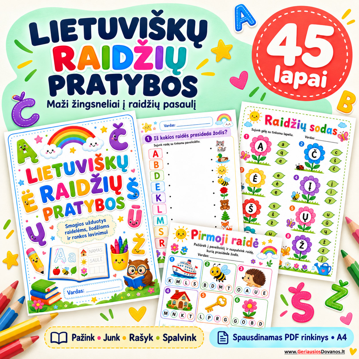 Mano linksmasis raidžių pratybų sąsiuvinis: žaidžiu, atrandu, išmokstu