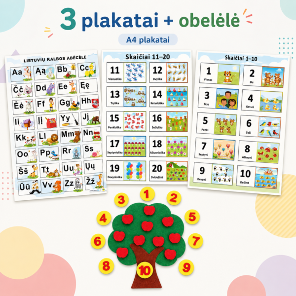 Mažųjų atradėjų edukacinis rinkinys: abėcėlė, skaičiai ir obuoliukų skaičiavimo žaidimas
