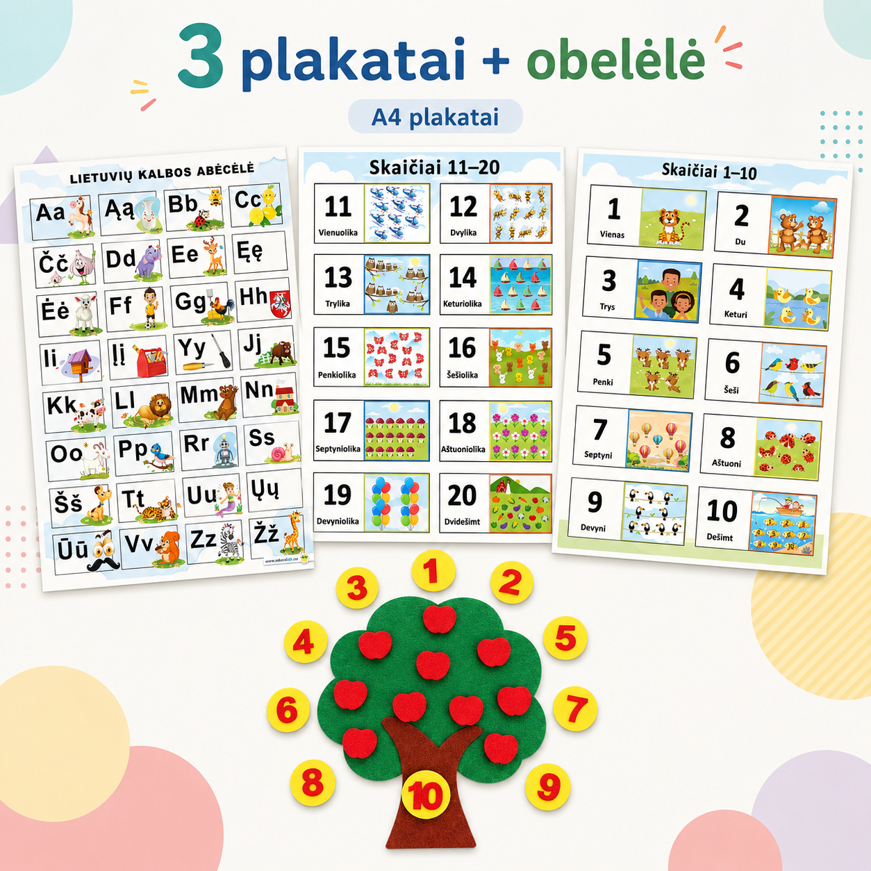 Mažųjų atradėjų edukacinis rinkinys: abėcėlė, skaičiai ir obuoliukų skaičiavimo žaidimas
