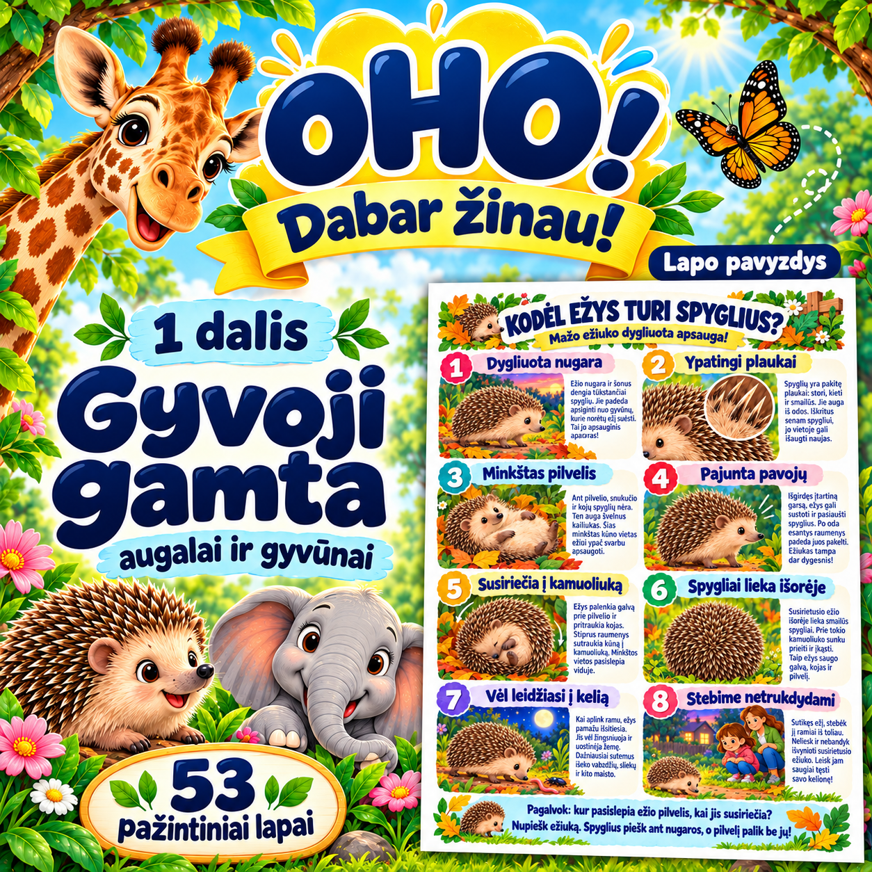OHO! Dabar žinau! 1 dalis. Gyvoji gamta: augalai ir gyvūnai — 53 lapai