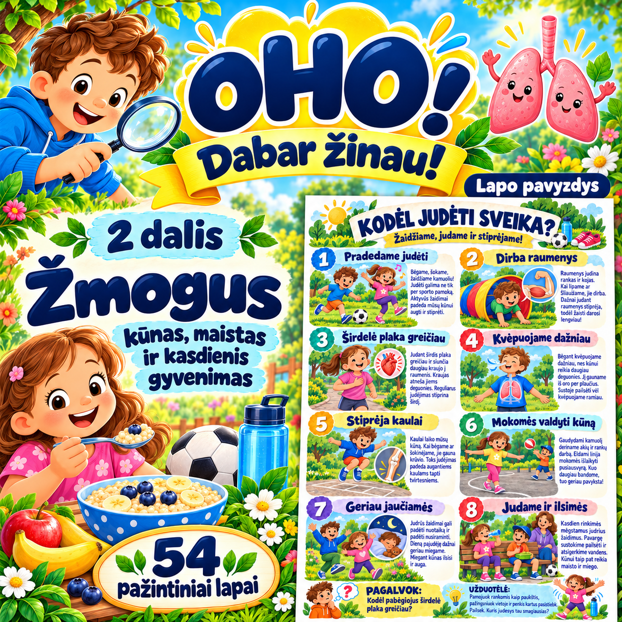 OHO! Dabar žinau! 2 dalis. Žmogus: kūnas, maistas ir kasdienis gyvenimas — 54 lapai