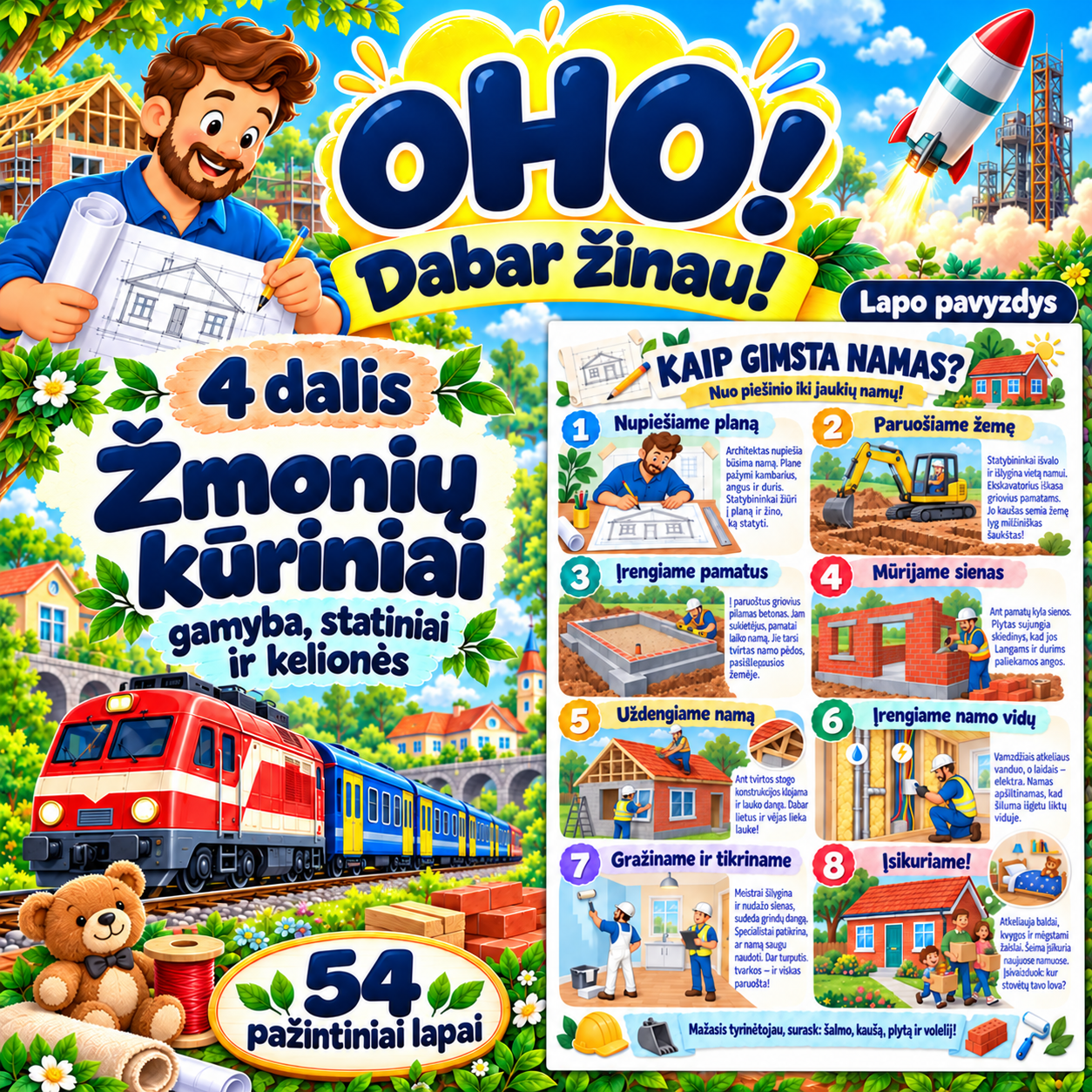 OHO! Dabar žinau! 4 dalis. Žmonių kūriniai: gamyba, statiniai ir kelionės — 54 lapai